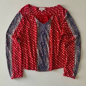 Lucky Brand Red and Blue Paisley Blouse Long Sleeve Size S